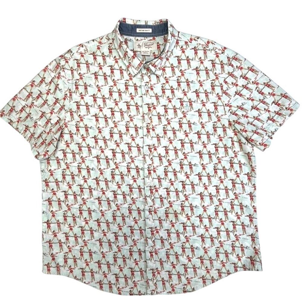 Original Penguin Heritage Slim Fit XL Lifeguard Print Cotton Button-Up Shirt